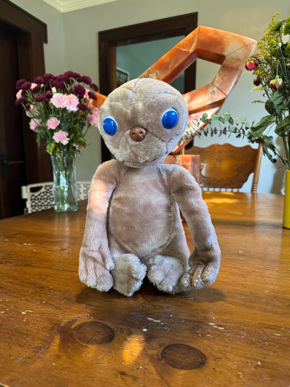 Vintage 1982 E.T. Alien Plush Stuffed Animal Beige Blue Eyes 12"